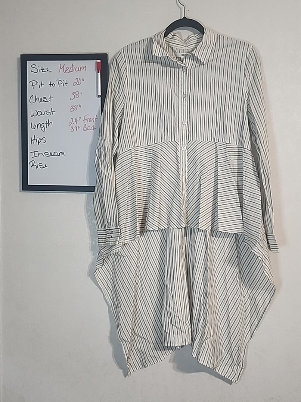 BP Button Down High Low Square Droptail Top sz M Striped White Lightweight